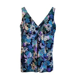 SWIMSUITS FOR ALL Navy Floral Swim Dress 18 Blue Turquoise Green Purple